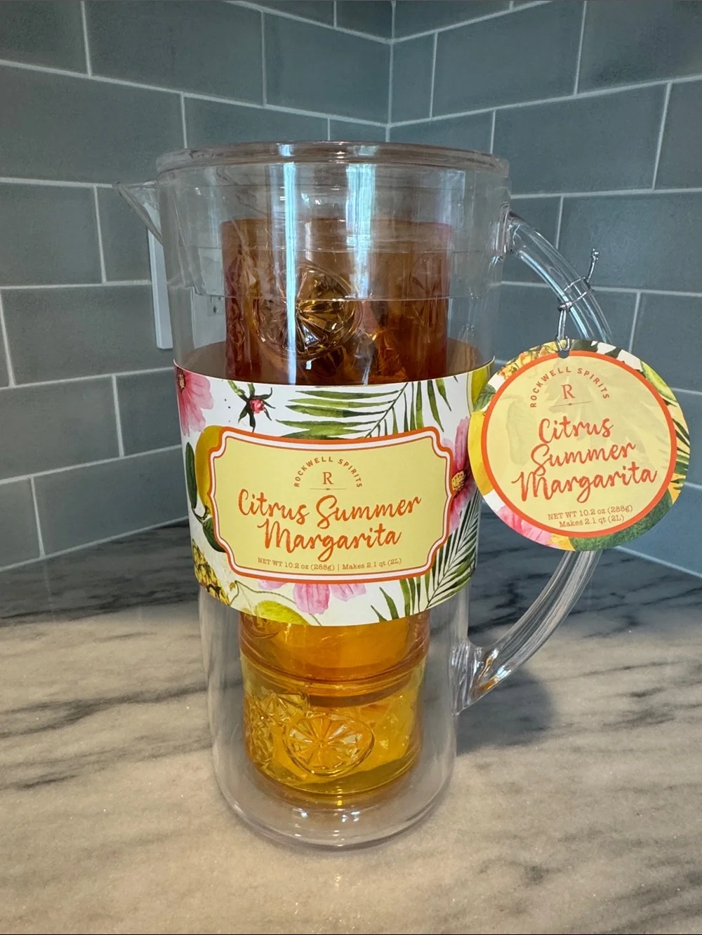 Citrus Summer Margarita Pitcher Set - Clear with Amber Accent